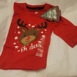 Festive Red Kids Long Sleeve Reindeer Tee